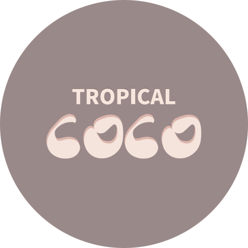 Tropical Coco logo in cream text on a muted pink background