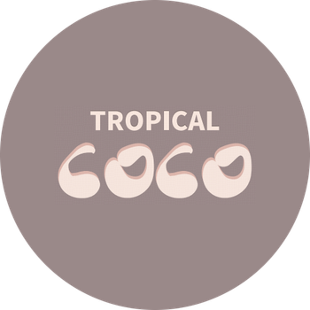 Tropical Coco logo in cream text on a muted pink background