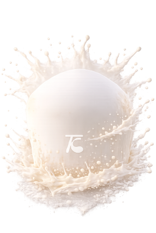 Cream-beige orb splashing in milky liquid, with a silver K logo on the front.