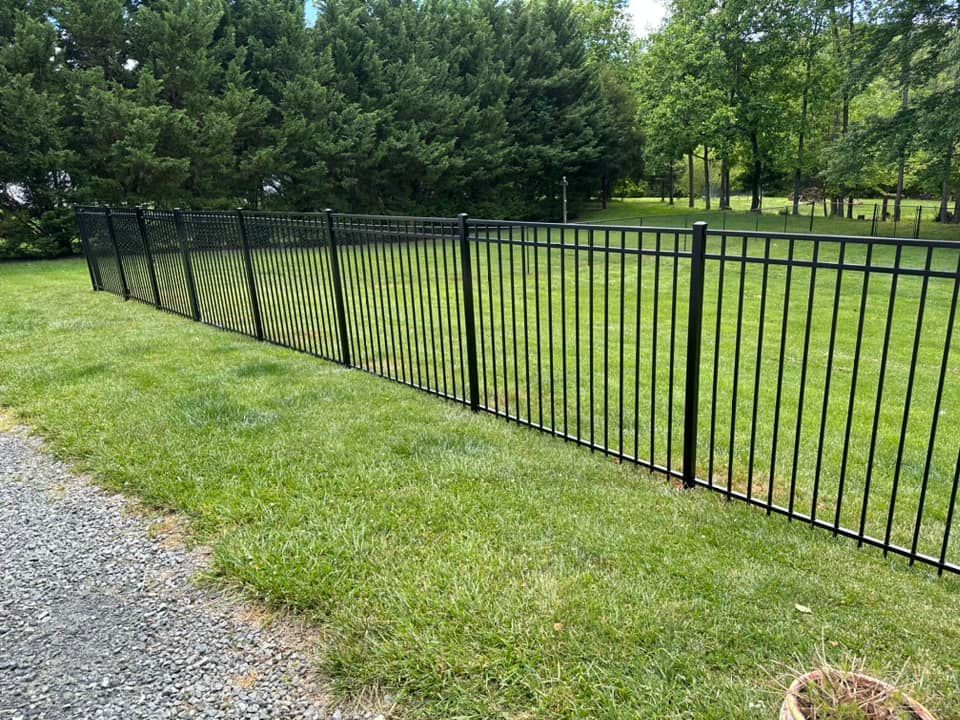 Aluminum fencing enclosing backyard