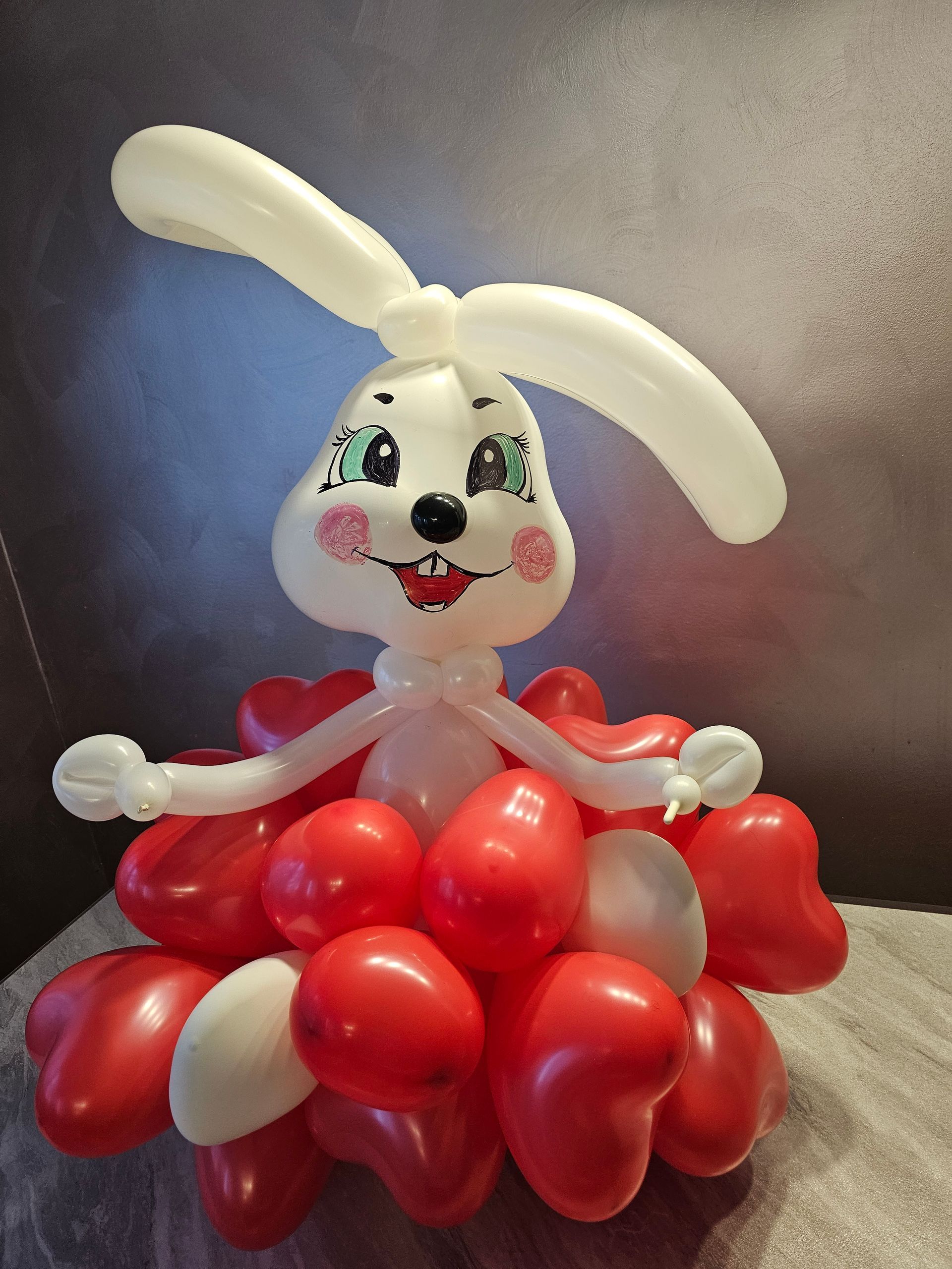 White balloon bunny with heart dress.