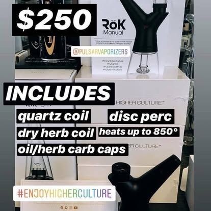 Ad for a vaporizer, $250. Includes quartz coil, dry herb coil, oil/herb carb caps, and disc perc.