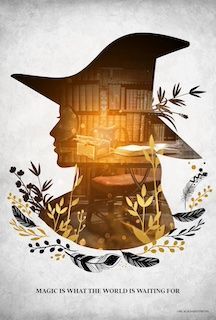 Autumn witch in a library
