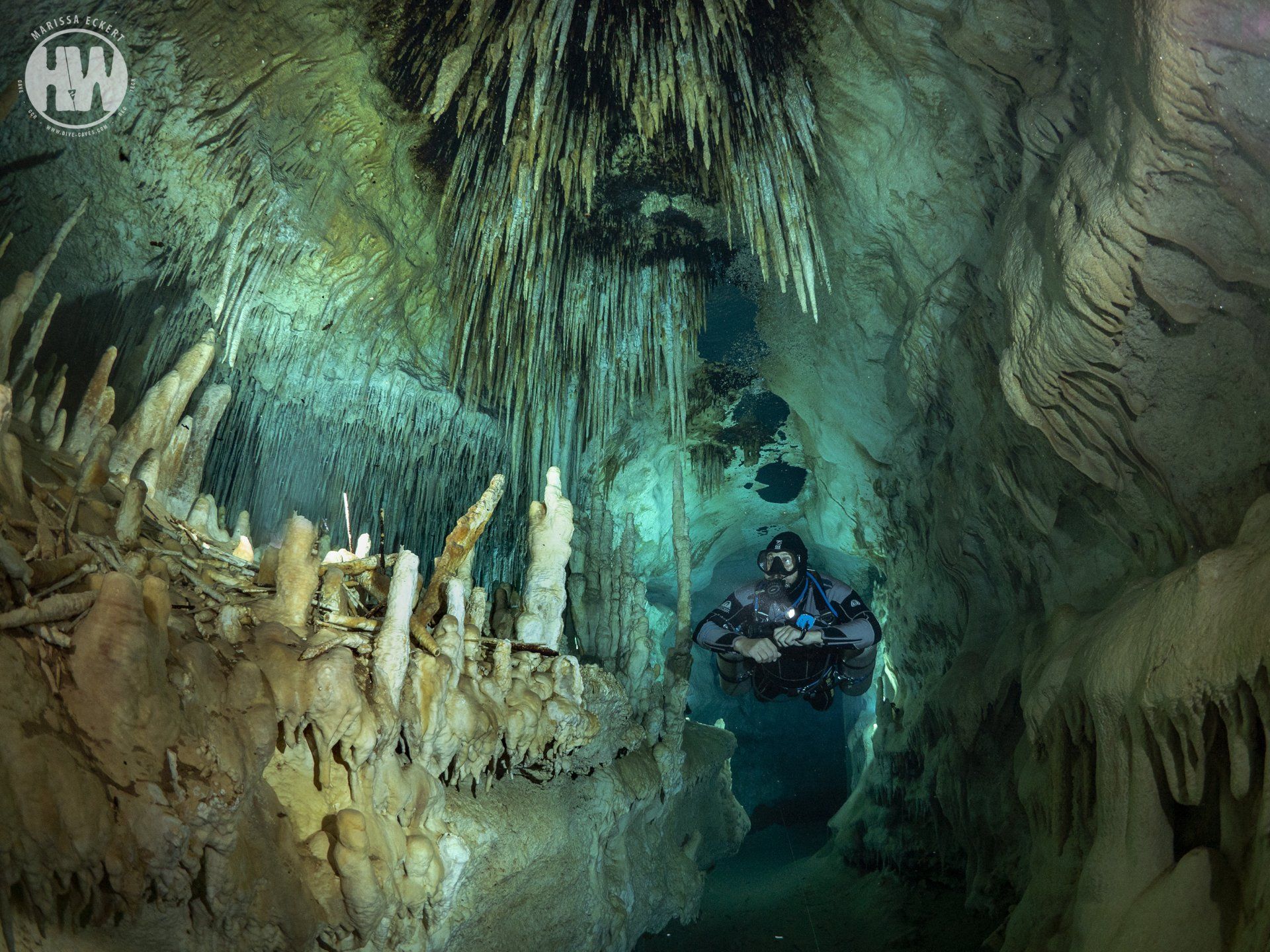 Scuba diving on underwater cave
