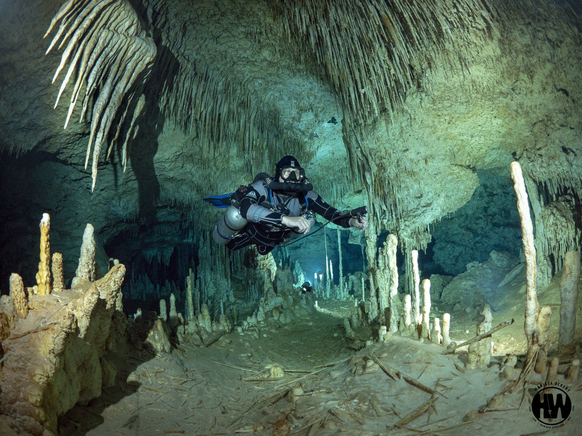 Scuba diver on the sea cave