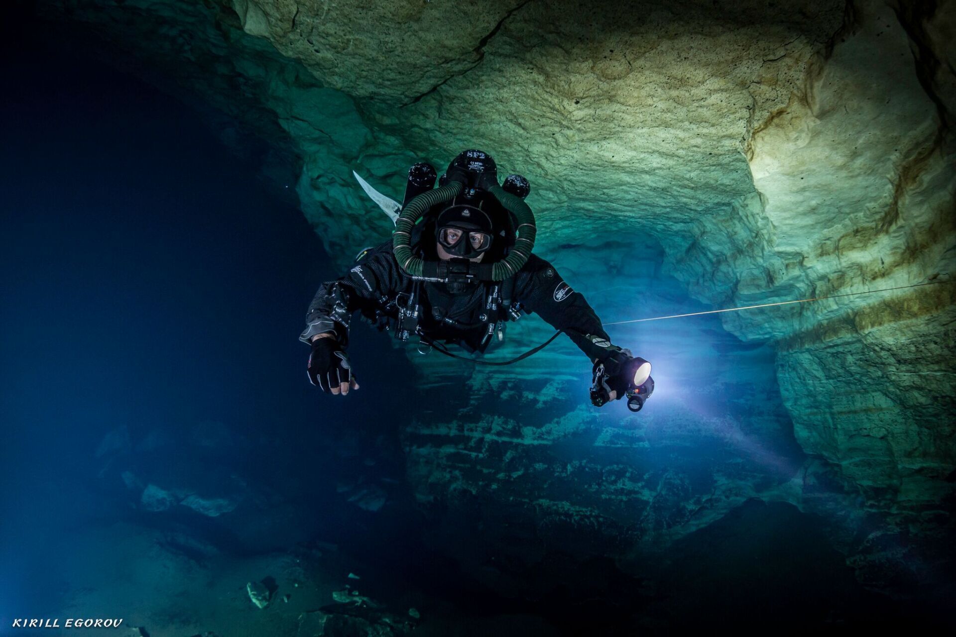 Underwater extreme sports cave diving
