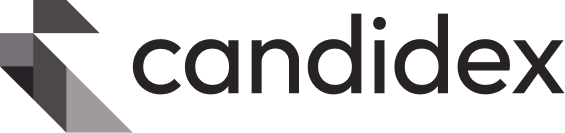 Candex logo: black text with a geometric design on the left.