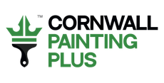 The logo for corwall painting plus shows a brush with a crown on it.