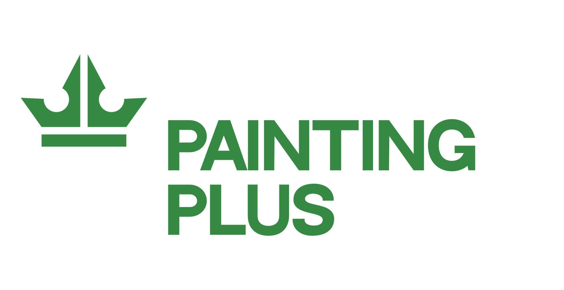 The logo for painting plus is green and has a crown on it.