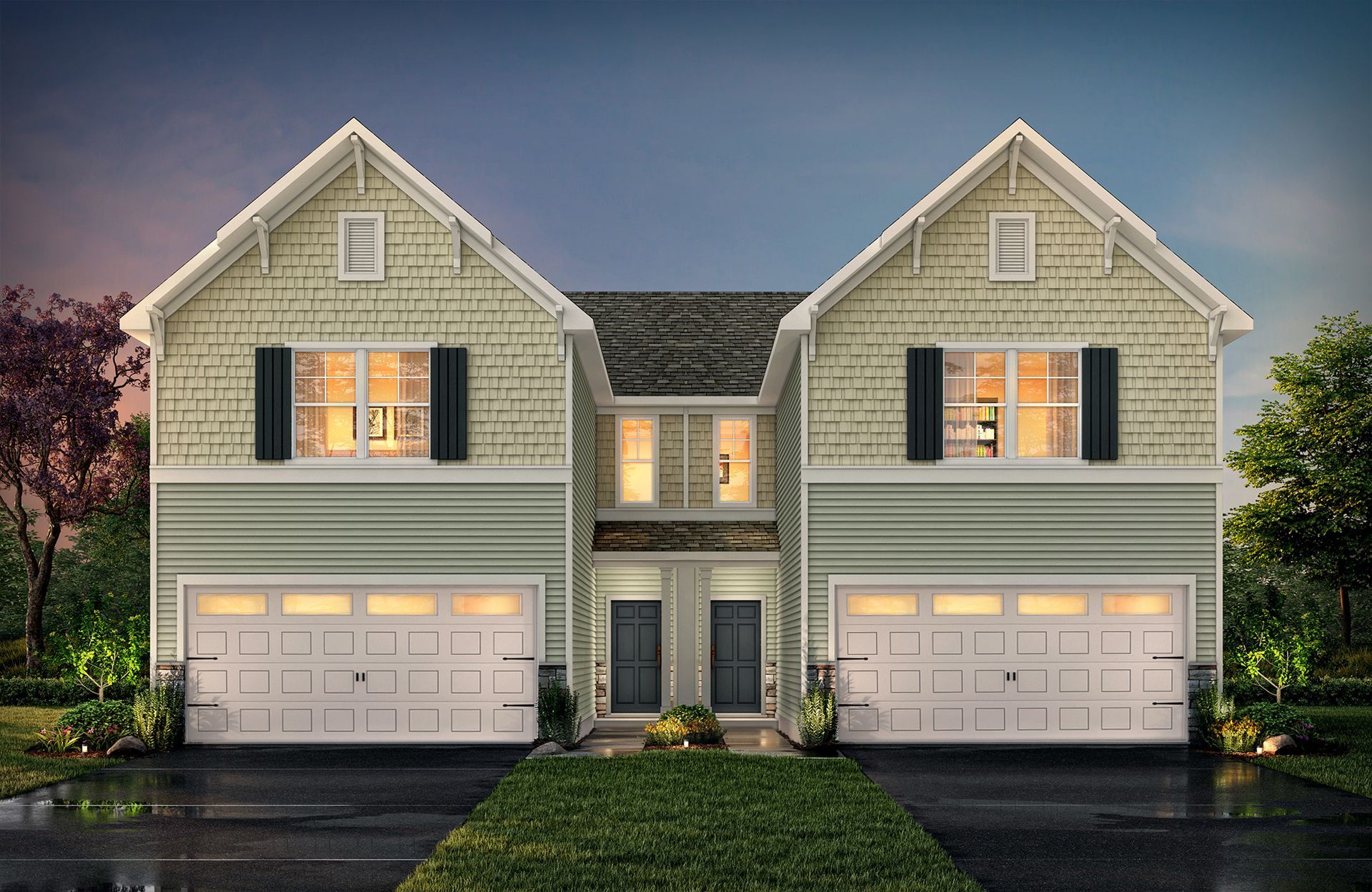 An artist 's impression of a house with two garages.