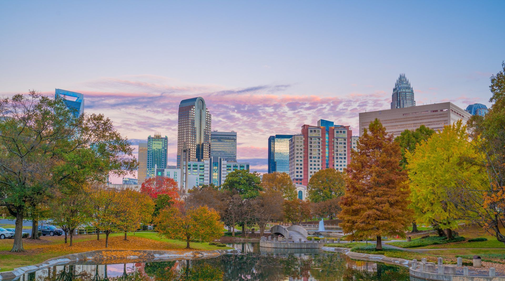 Charlotte, North Carolina skyline at dusk.