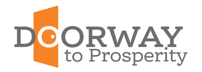 The logo for doorway to prosperity is orange and gray.