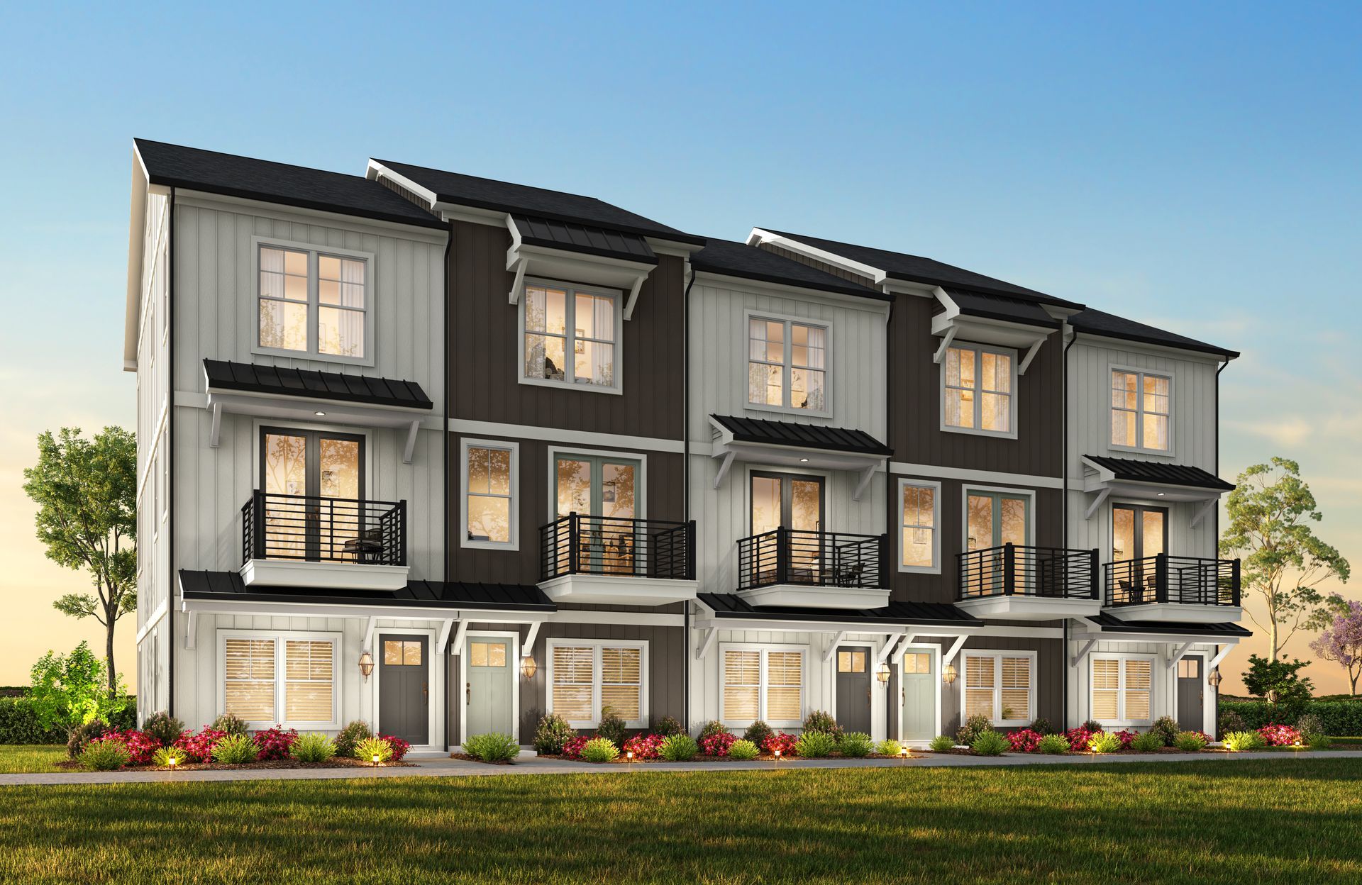 An artist 's impression of a row of townhouses.