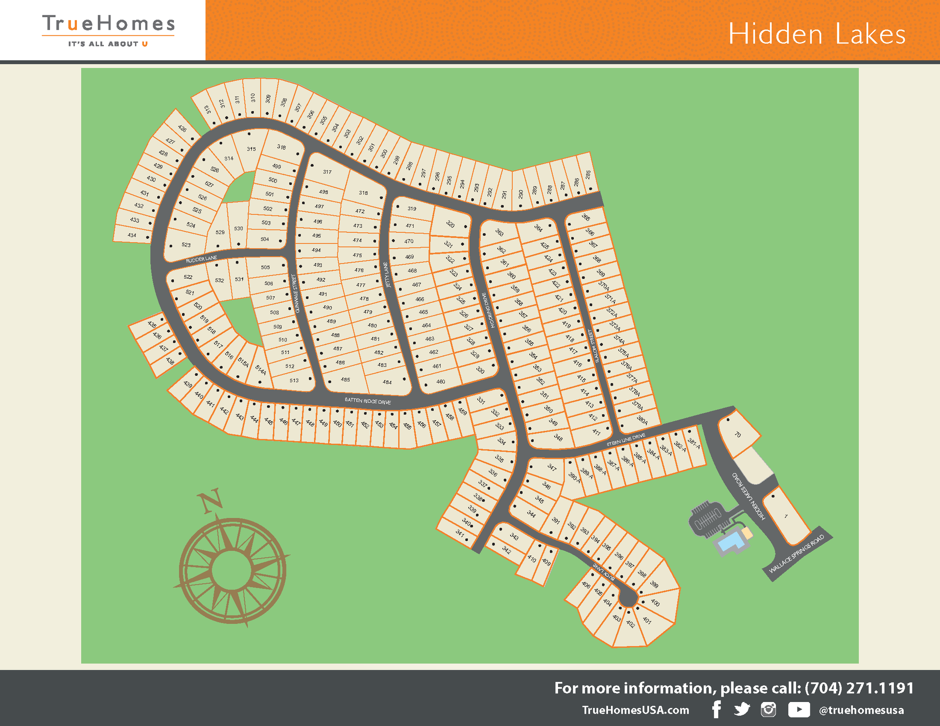 A map of a residential area called hidden lakes