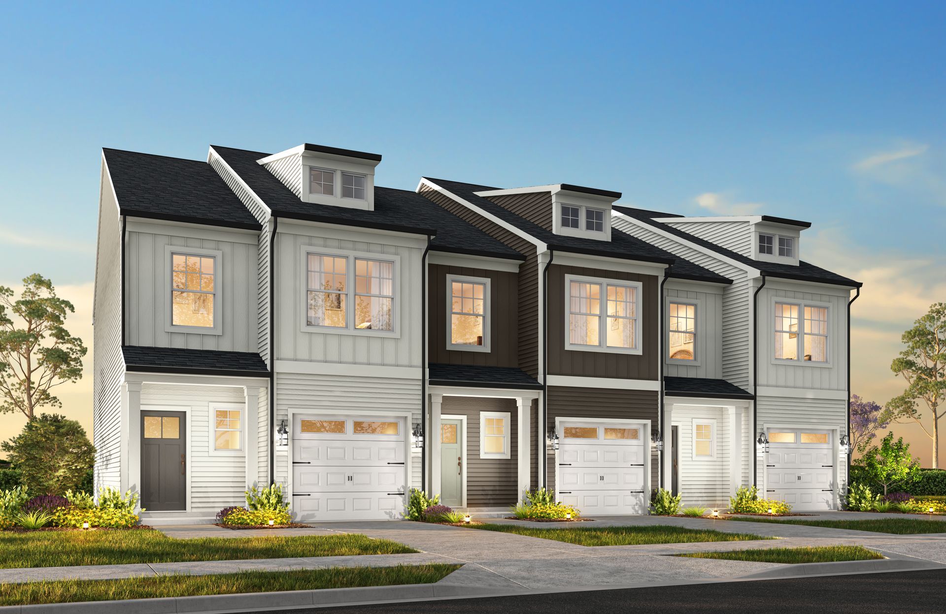 An artist 's impression of a row of houses in a residential area.