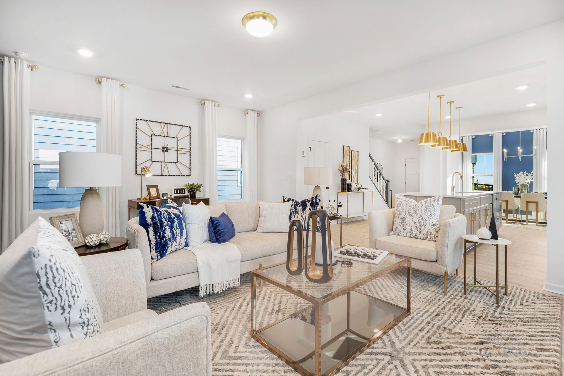 A living room filled with furniture and a coffee table.