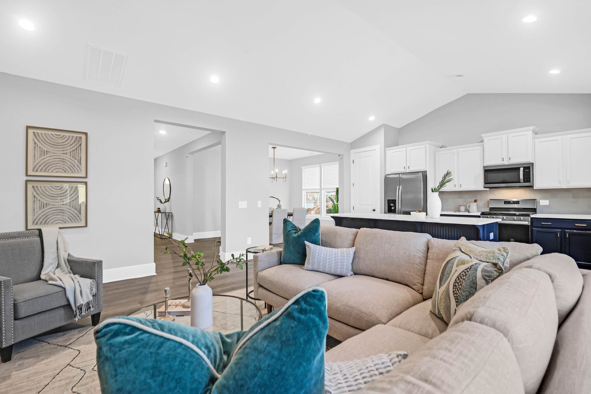 A living room filled with furniture and a couch.