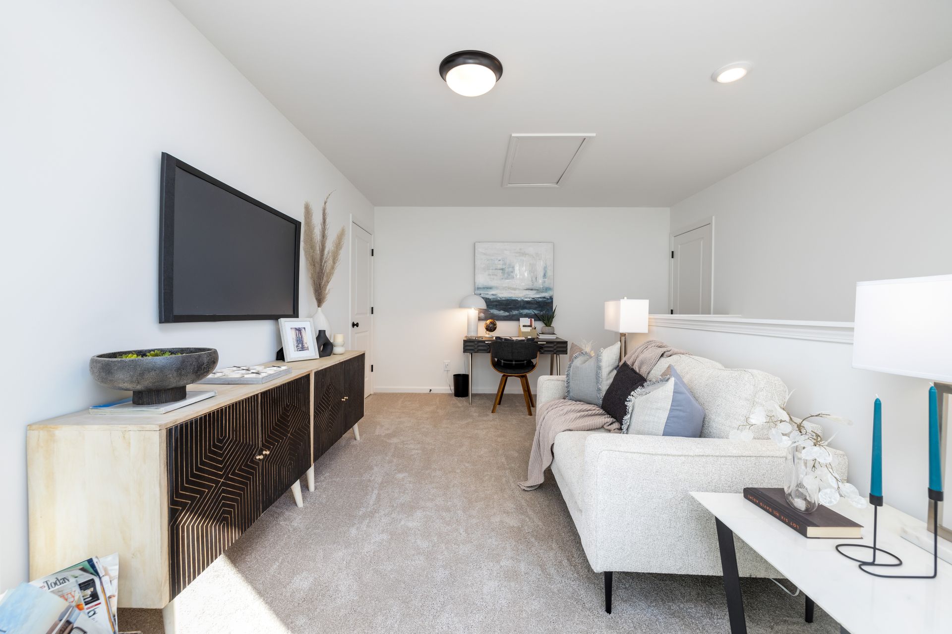 A living room with a couch and a flat screen tv