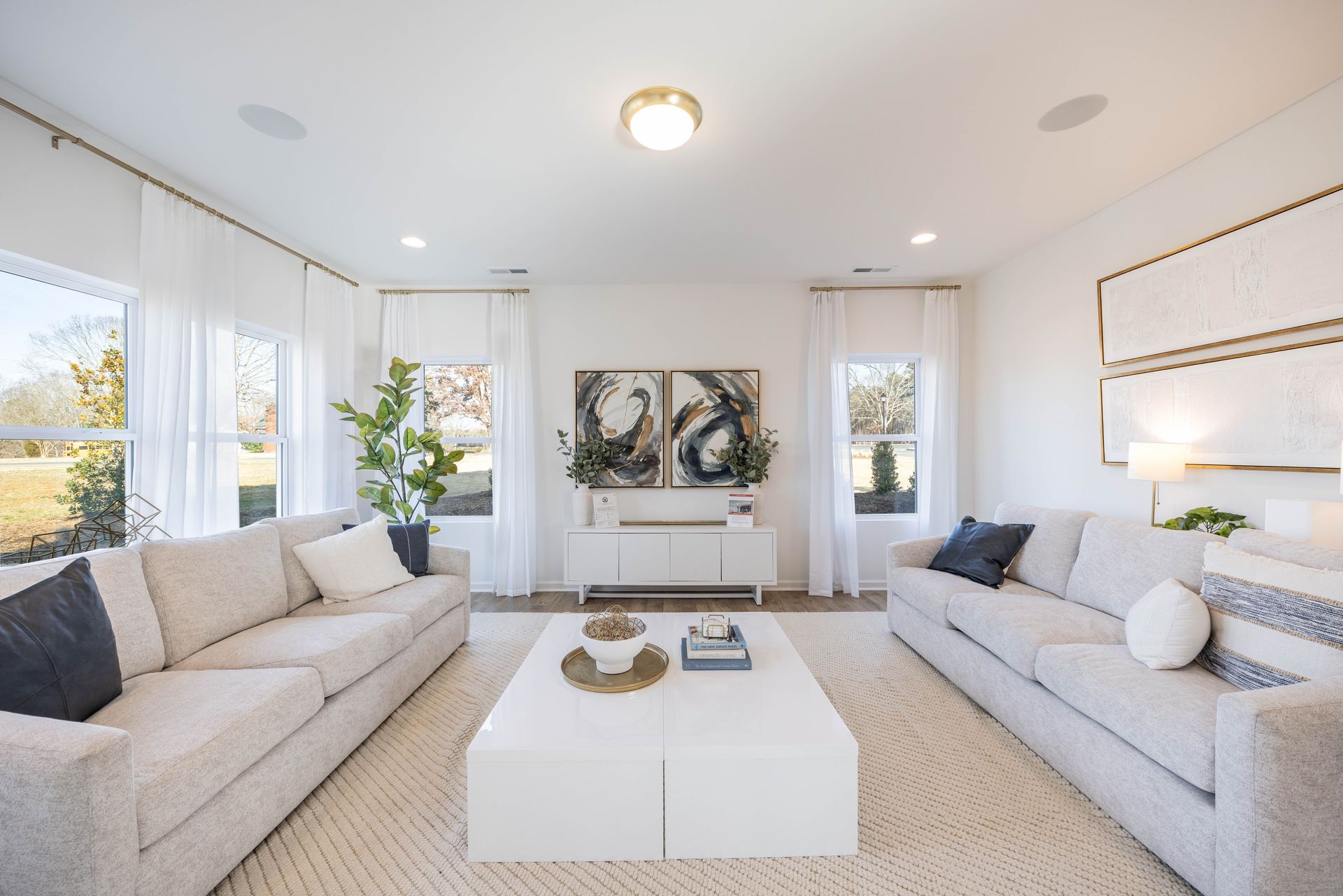 A living room with two couches and a coffee table