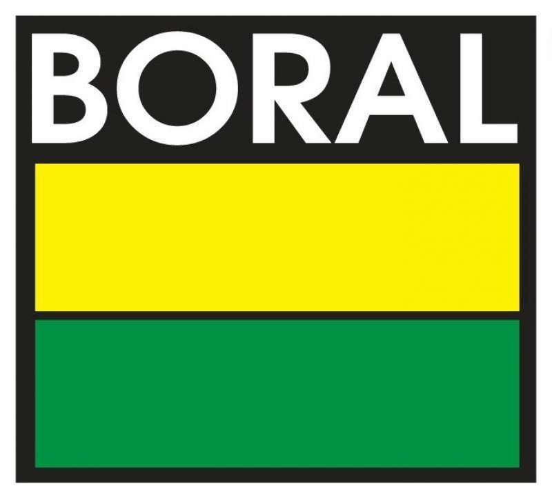 a yellow and green sign with the word boral on it .