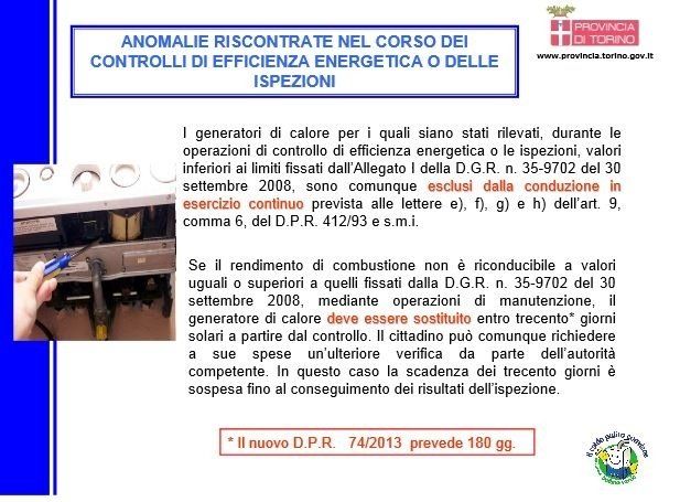 anomalie riscontrate nel corso dei controlli di efficienza energetica o delle ispezioni