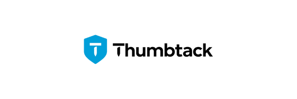 Thumbtack logo: blue shield with a