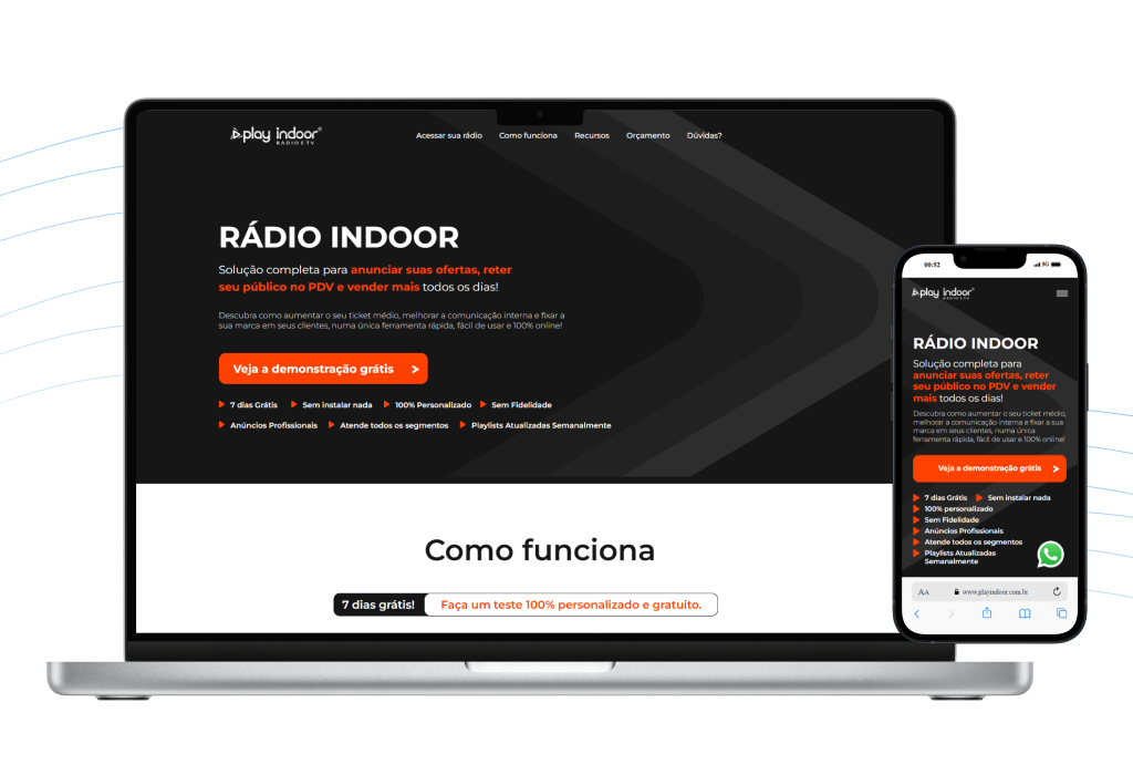 A laptop and a cell phone are displaying a website for radio indoor.