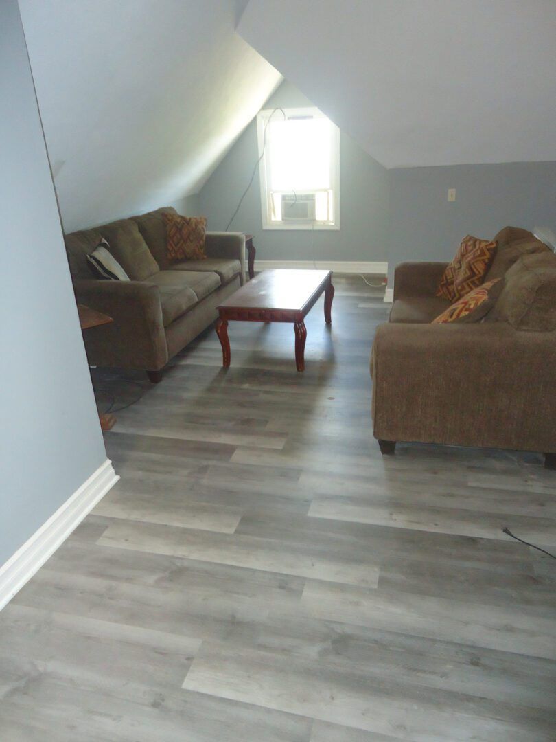 A living room with two couches and a coffee table