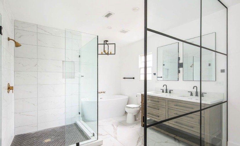 All White Glass Bathroom — Orange County, CA — JL Construction & Remodeling