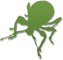a green silhouette of a bug on a white background .