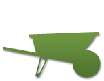 silhouette of a green wheelbarrow with a shadow on a white background .