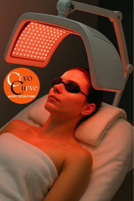 A person undergoing CoolSculpting treatment on their abdomen; two applicators are placed on the skin.
