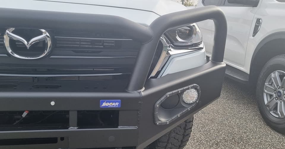 Close-up oF a Black Bull Bar on a Mazda Truck — TJM Albury Pty Ltd in South Albury, NSW