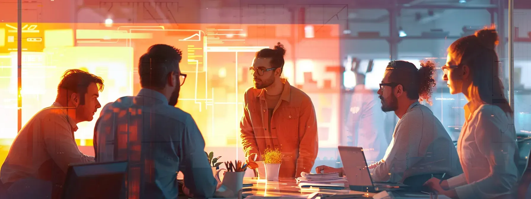 A group of people are sitting around a table having a meeting. Forever Young Digital