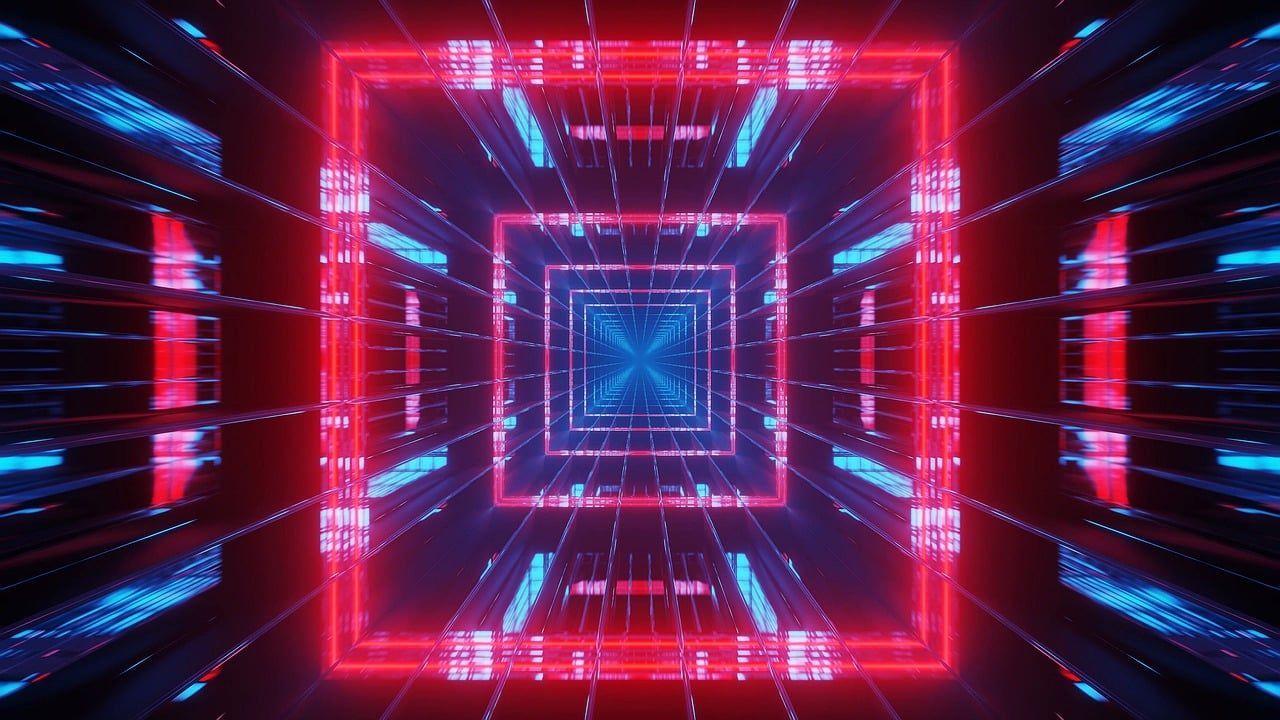 It looks like a kaleidoscope of red and blue lights.