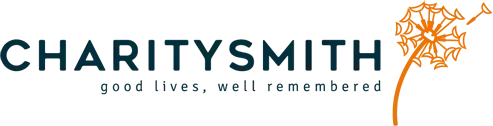 CHARITYSMITH logo with a dandelion and the tagline 