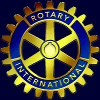 Rotary International logo: Gold gear with blue inner circle; 