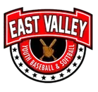 East Valley Youth Baseball & Softball logo, red and black, baseball bats.