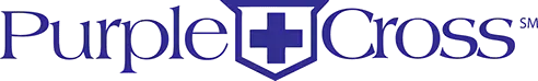 Purple Cross logo with a cross inside a shield and the letters 