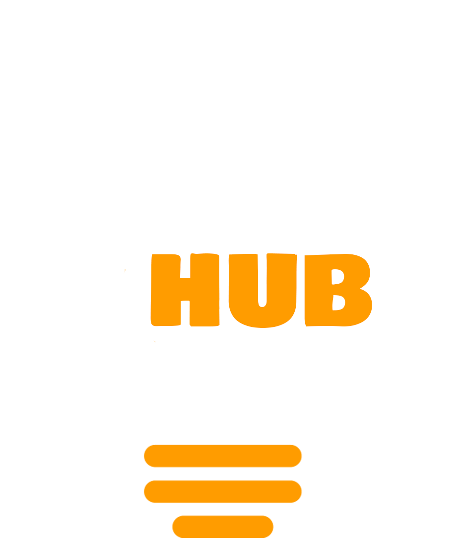 The word hub is on a white background with orange lines.