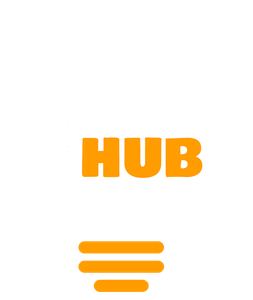 The word hub is on a white background with orange lines.