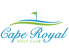 The logo for cape royal golf club is blue and green