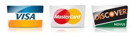 Three logos for visa , mastercard and discover are shown on a white background.