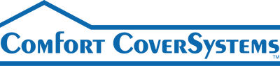 A blue and white logo for comfort cover systems