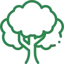 Red lift truck with a worker trimming tree branches near a white gazebo in a park, autumn setting.