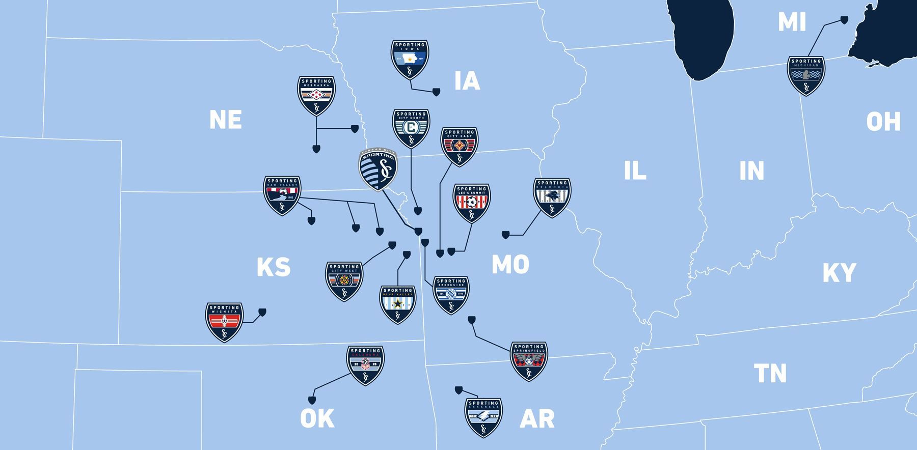 Sporting KC Academy affiliates map