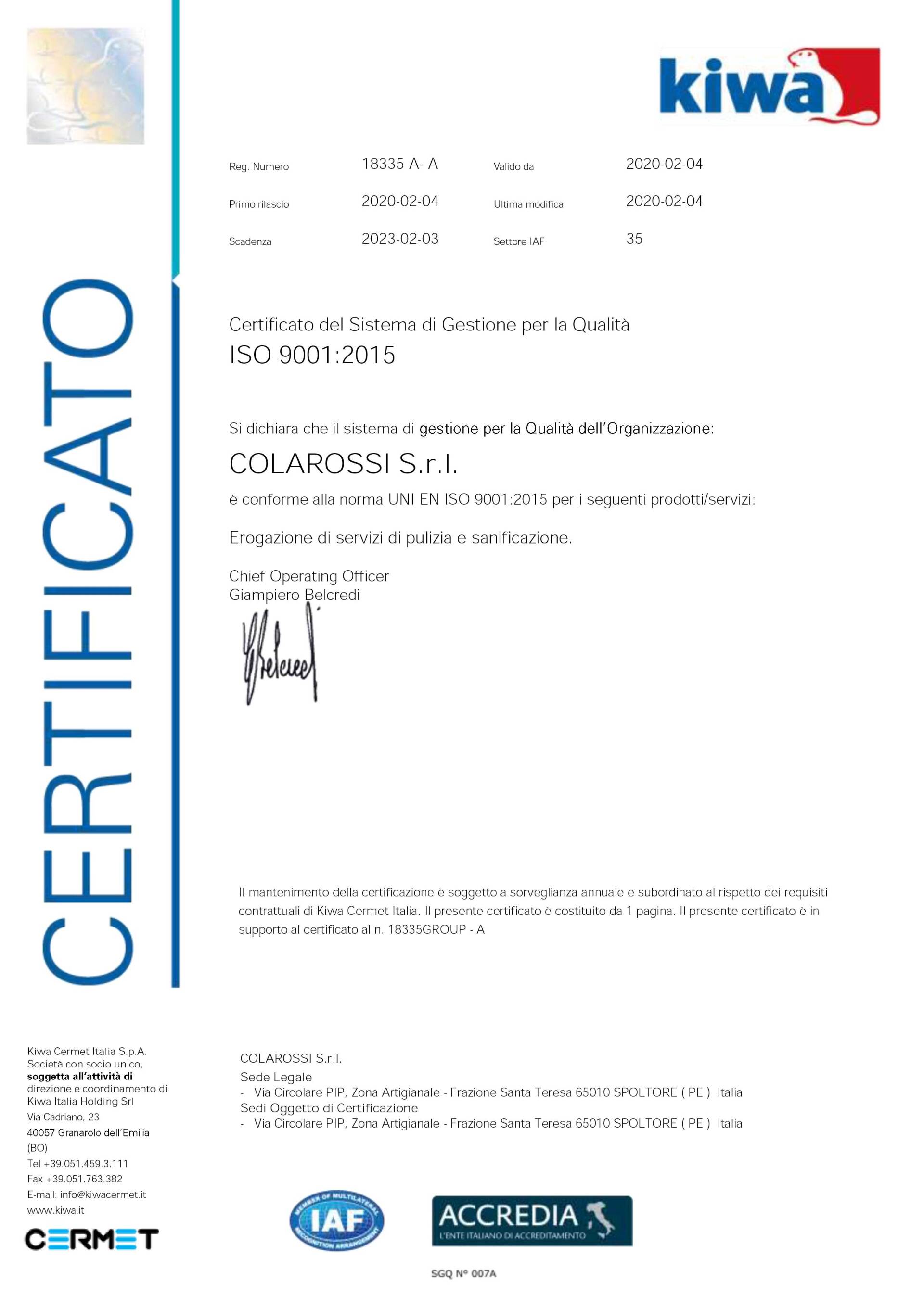 ISO9001-2015 Colarossi pescara