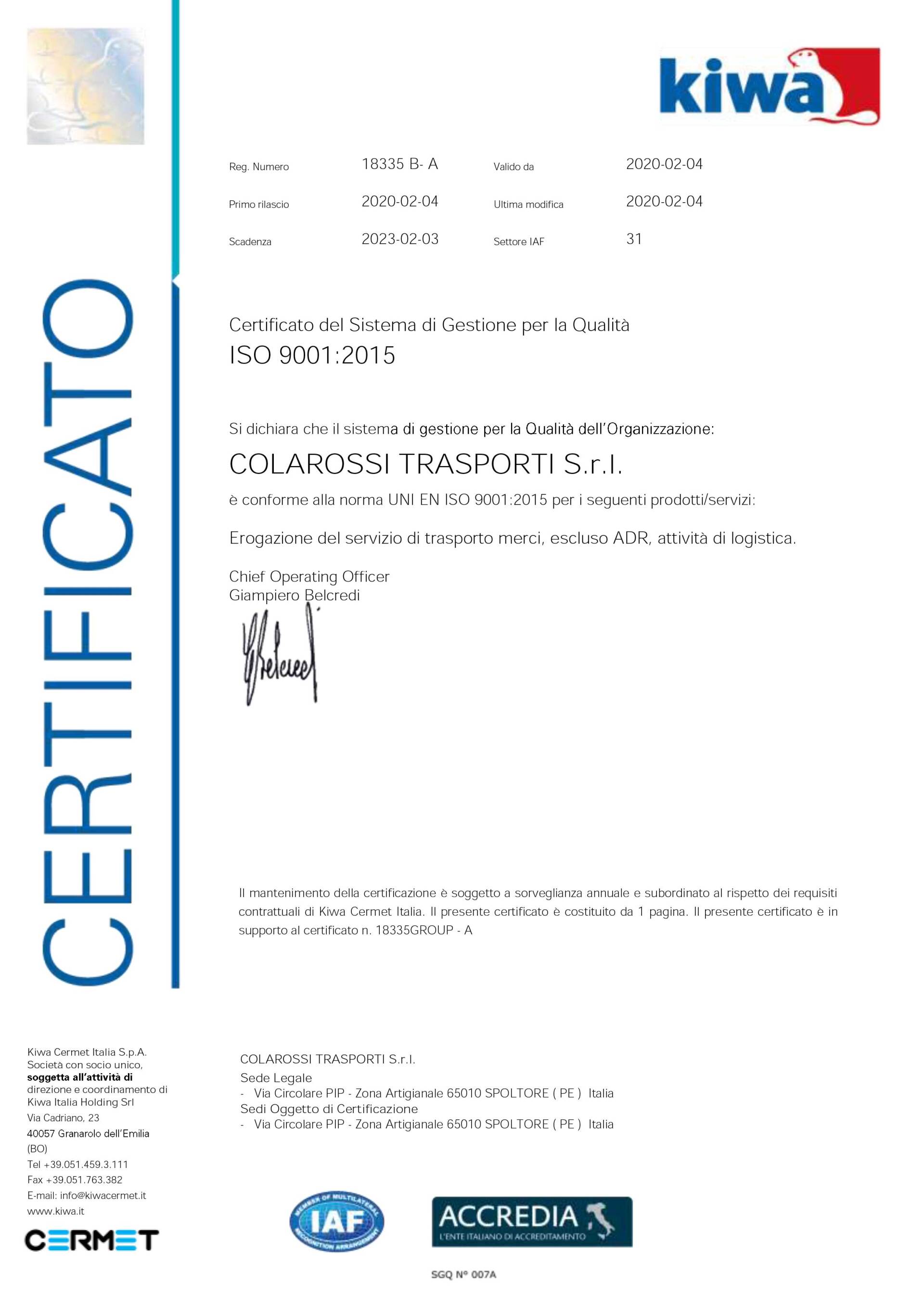 ISO9001-2015 Colarossi pescara