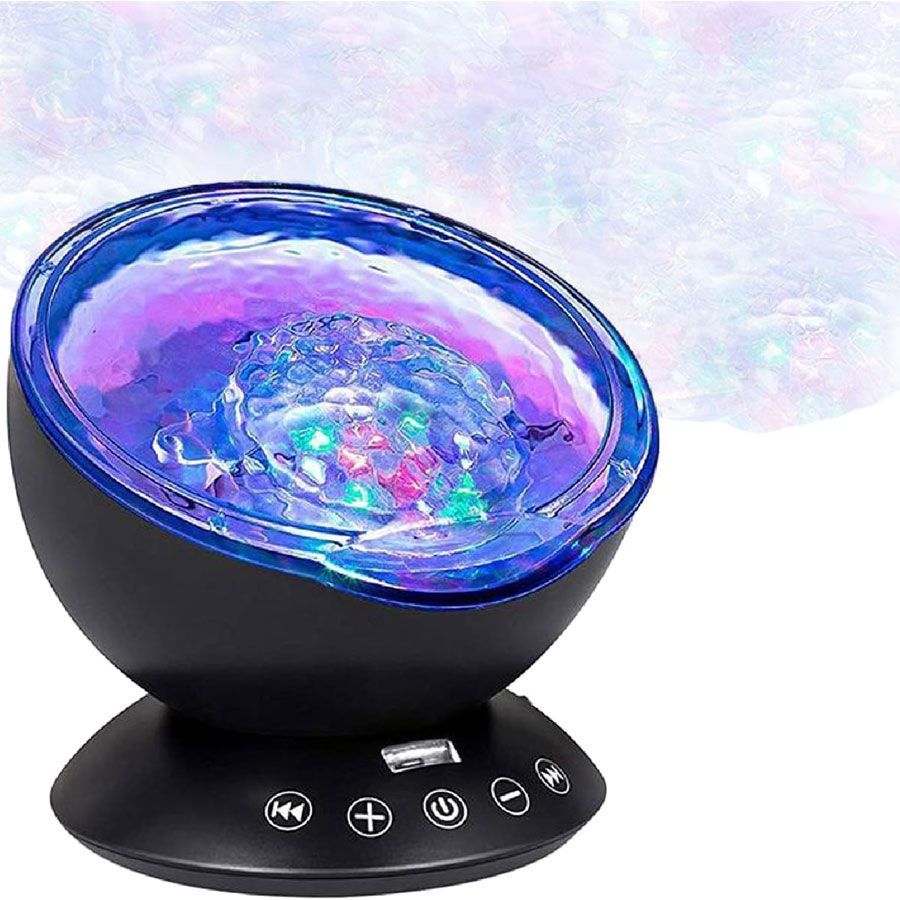 Autism calming night light projector with music player, relaxing nature sounds, and color changing modes
