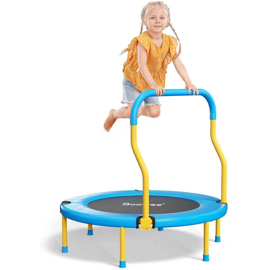 Toddler indoor or outdoor trampoline with handlebar a great gift for an autisit boy or girl child for Christmas or birthday